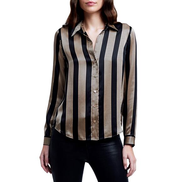L'Agence 'Tyler' Black Silk Long Sleeve Silk Button-Up Shirt Size M - Picture 1 of 6